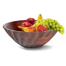 Folkulture Wooden Fruit Bowl for Kitchen Island | (11") Fruit Basket for Centerpiece Table Decoration | Decorative-Bowl or Fruits Holder for Kitchen Counter Decor | Ribbed Bowls for Living Room Decor