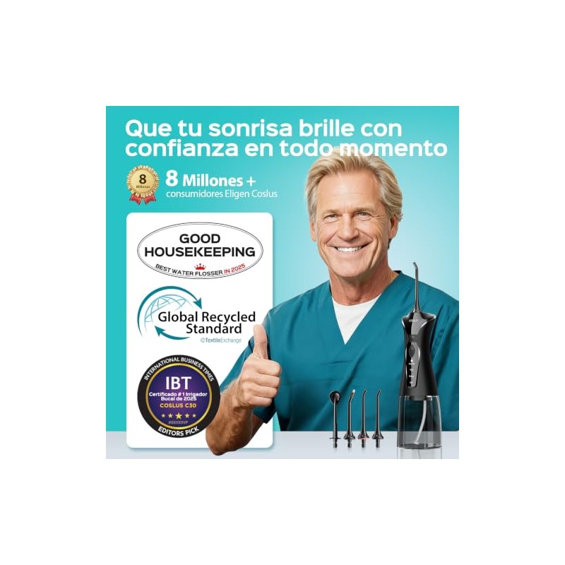COSLUS C30 Irrigador Bucal Portátil, Brackets y Encías Sensibles, Negro