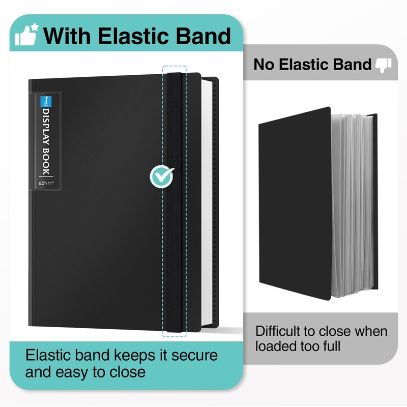 Sooez 72 Pocket Binder with Plastic Sleeves & Elastic Band,