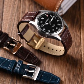 Anbeer 22mm Italian Alligator Grain Embossed Pattern Leather Watch Strap,Quick Release Calfskin Replacement Watch Band for Men Women,Red Brown with Black Buckle