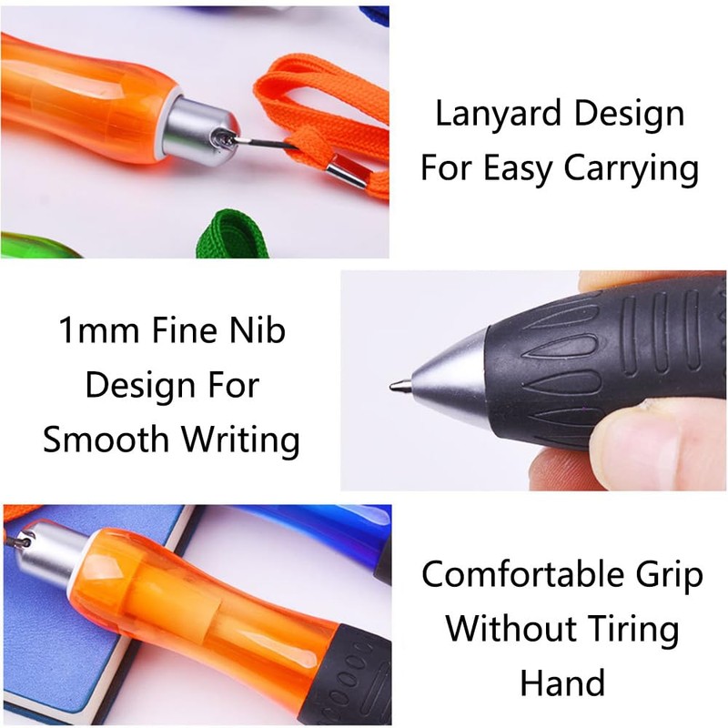 5 Pieces Wide Grip Pens with Lanyard and Refills, Big