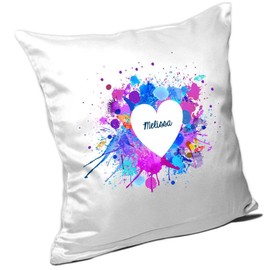 Cushion with Name Melissa and Water Colour Motif with Heart Valentine's Day – Name Cushion – Cushion Cuddle Pillow