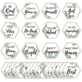 30-Styles Positive Sayings Accents Eucalyptus Motivational Classroom Cutouts Decors, 7" Growth Mindset Chips Motivational Wall Art Inspirational Quote Cards for Bulletin Board Classroom Decorations