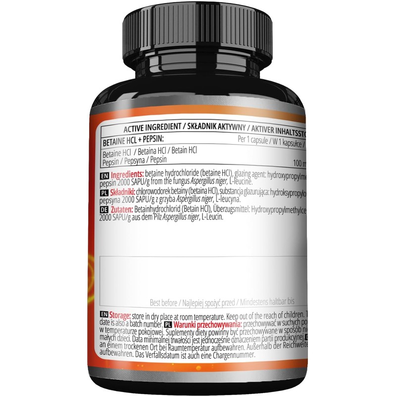 Betain HCl 500 mg + Pepsin - 120 Vegane Kapseln