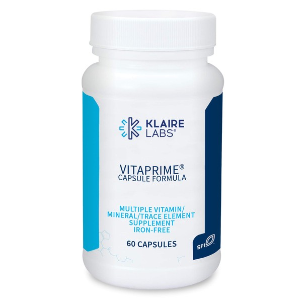 Klaire Labs Vitaprime - Twice Daily Iron-Free Multivitamin & Mineral with Metafolin Folate (60 Capsules)