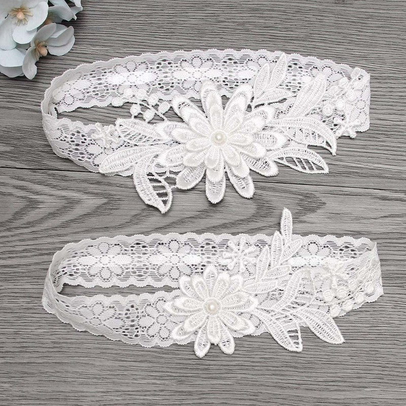 IMOMOTO White Wedding Garters for Bride, Non Slip Silicone Lace