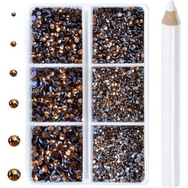 8000pcs Hotfix Rhinestones Flatback,Rhinestones for Crafts Clothes Mixed 6 Sizes, Hotfix Crystals with Wax Pencil Kit, SS3-SS12,Smoked Topaz
