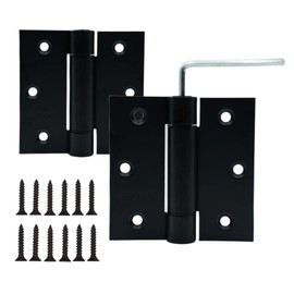 3.5" Self-Closing Stainless Steel Hinges,3-1/2 inch x 3 1/2 Inch Heavy Duty Spring Loaded Automatic Adjustable to Close Door Hinge with Square Corner (Matte Black-2PACK)