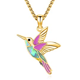 Eusense Hummingbird Necklace Gold 14K 10K 18K 24K Hummingbird Jewelry for Women Men Abalone Shell Yellow Gold Hummingbird Gifts Bird Pendant for Mom