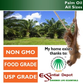 Essential Depot Palm Oil - RSPO Certified - Sustainable - Food Grade - Not Hydrogenated - 7 lbs in a 1 Gallon Pail - HDPE Microwavable Container with Resealable Lid and Removable Handle