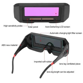 Solar Car Darkening Welding Safety Goggles Welder Protective Mask Helmet with Adjustable Visor Eye Protection Mask Anti-Flog Anti-Glare Glasses Black