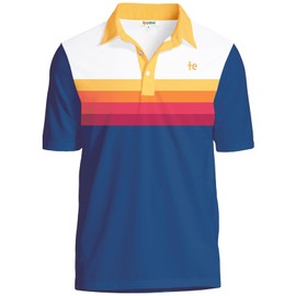 Tipsy Elves Men's Athletic Fit Golf Polo Performance Shirt with 4-Way Stretch Moisture Wicking, Blue Slice of Sunset, XX-Large - Golf Shirts for Men