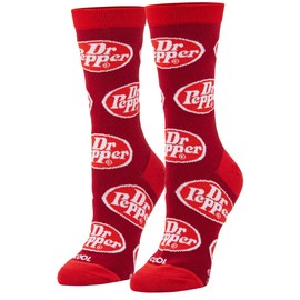 Cool Socks - Dr Pepper Retro Logo Crew Socks, Medium (Men 3.5-8.5 / Women 5-10) | Cool Novelty Gift, Soft Cotton Blend, Red Vintage Drink Design