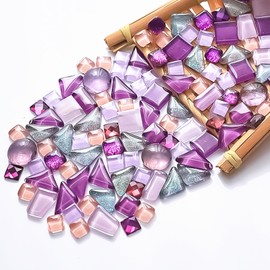 1.1LB Mixed Color Irregular Crystal Mosaic Tiles, Tiny Mini Mosaic Tile DIY Hobbies Children Handmade Crystal Craft for Craft Bathroom Kitchen Home Decoration DIY Art Projects (Purple Series - New)