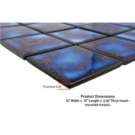 Tenedos Premium Quality 3" x 3" Calacatta Blue Square Pattern Porcelain Mosaic Tile on Mesh on Sheet for Kitchen Backsplash, Pool Tile, Bathroom Wall, Accent Wall (1 Sheet)