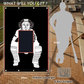 IsleWood 4'x6' Baseball Backstop 600D Oxford Fabric with Strike Zone & Catcher Visuals Portable Batting Cage Net Saver Weather-Resistant Backdrop for Pitching Practice Indoor/Outdoor Use