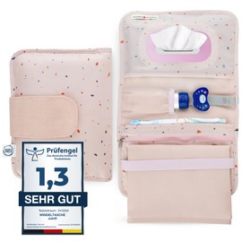 Jubi® Nappy Bag With Changing Mat For On The Go, With Extra Space, Small Changing Bag, Pink With Confetti (Velcro Fastener)