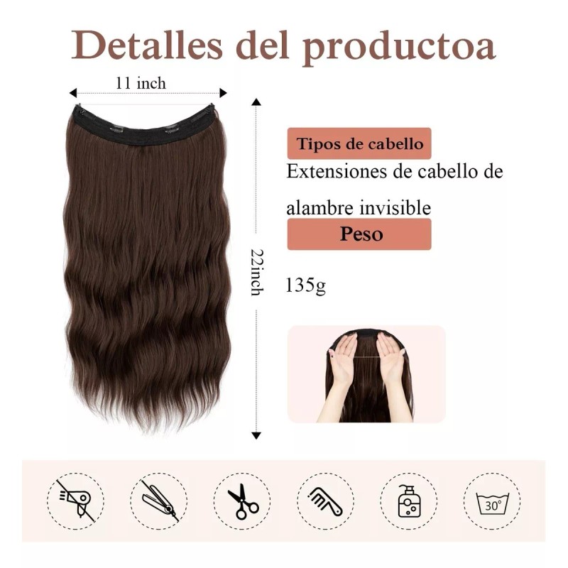 Xbwig Extensiones De Cabello De Alambre Invisible De 22 Pulgadas