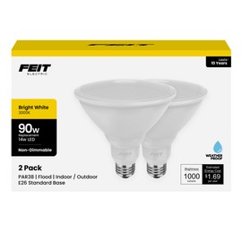 Feit Electric PAR38 LED Reflector Light Bulb, 90W Equivalent, 3000K Bright White, 1000 Lumens, E26 Base, 11,000 Hours Lifespan, Landscaping and Outdoor Ambiance Lighting, PAR3890/830/10KLED/2, 2-Pack