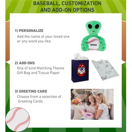 DolliBu Green Alien Stuffed Animal with Baseball Plush - Soft Huggable Alien, Adorable Playtime Alien Plush Toy, Cute Space Gift for Kids and Adults - 6 Inches