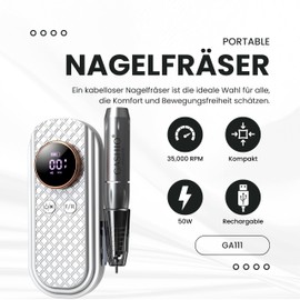 GASHIO® Nagelfräser Kabellos | Maniküre Pediküre Set Kabellos | Nail Drill 50W | Elektrische Nagelfeile | Nagelfräser für Gelnägel | Freser fuer gelnägel | Nagelmaschine für nägel 35,000u/MIN