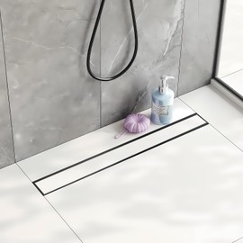 Uni-Green 24 Inch Tile Insert Linear Shower Drain with Leveling Feet and Rubber Gasket 2" Outlet Plastic ABS Flange and Hair Strainer - Removable Brushed SS304 Grate - Fit 2" or 3" Pipe