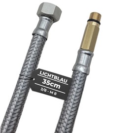 LICHTBLAU Kink-Resistant Stainless Steel Hose I 35 cm I 3/8 Inch to M8 Long I Suitable for Drinking Water Tap Angle Valve Reinforced Hose Kitchen Tap