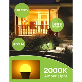 LED Amber Light Bulbs, 40W Equivalent A15 LED Bulb, 5W Energy Saving Yellow Bulbs, E26 Base, 2000K Amber Light for Porch, Patio, Bedroom, Nursery, Sleep, Non-Dimmable, 2 Packs