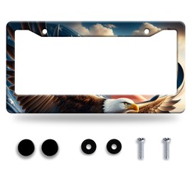 Personalise American Flag Eagle License Plate Frame Patriotic License Plate Frames Car Stainless Steel Accessories Cars Decor with 2 Holes and Screws Fits Standard Us Vehicles Size 12.2 X 6 Inches