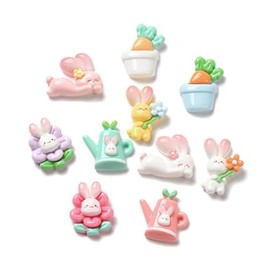 Airssory 100 pcs Random Styles Rabbit Theme Resin Cabochons Bunny Animal Flower Carrot Cartoon Easter No Hole Beads for DIY Jewellery Embellishment Craft Phone Shoe Bag