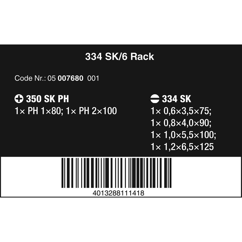 Wera 334SK 350SK Vera Tool Hexagonal Shaft Phillips Slotted Screwdriver