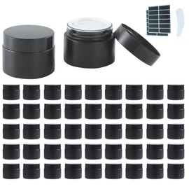 Lustervial 2Oz Small Glass Jars with Lids, 45Pack Lotion Container, Cosmetic Containers, Little Travel Jars for Creams with Mini Spoon, Black Label (Matte Black)