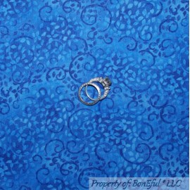 Signature BonEful Fabric FQ Cotton Quilt Blue Aqua Leaf Flower Swirl Scroll Calico Easter