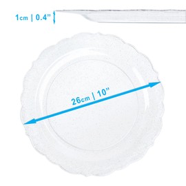 EURO CLASSIC Pack of 10 Glittered Silver Plastic Party Dinner Plates 10.25" ~ Great for Weddings, buffets, Picnics and More (10" Plates)