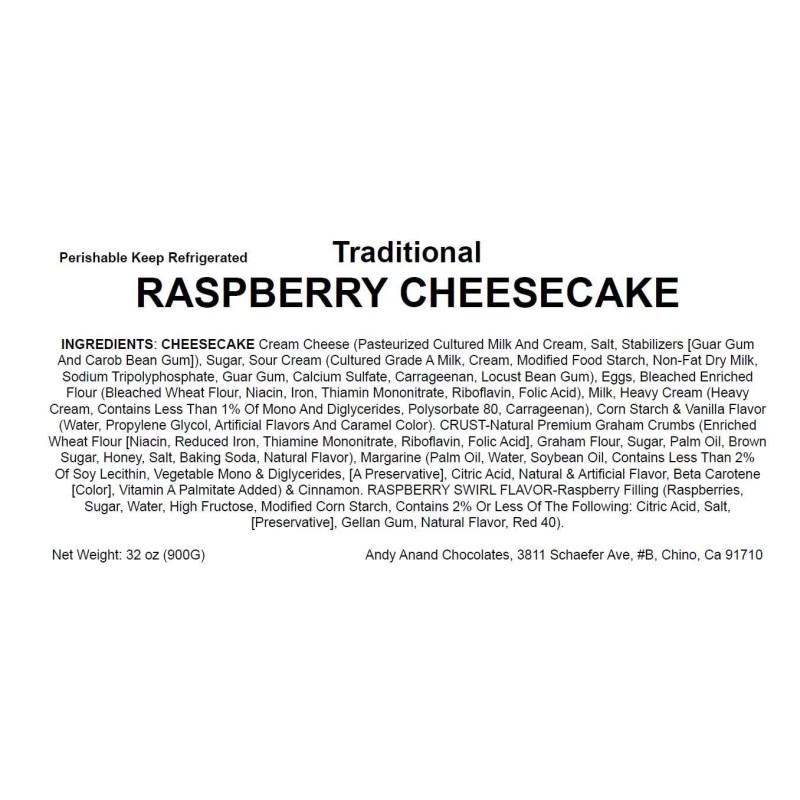 Andy Anand Gourmet Raspberry Cheesecake 9" Made Fresh 2 lbs