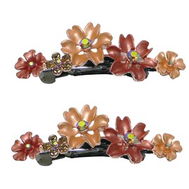 Set of 2 Flower Barrettes Med/Small Hair Clip Both in Shades of Peach Sparkly Rhinestones YY86400-12-2peach