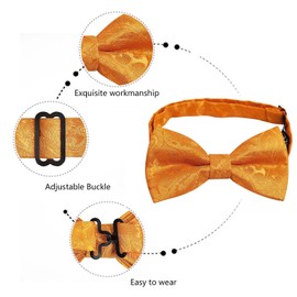 Alizeal Mens Handmade Paisley Pre-tied Bow Tie, Pocket Square and Cufflinks Set, Orange
