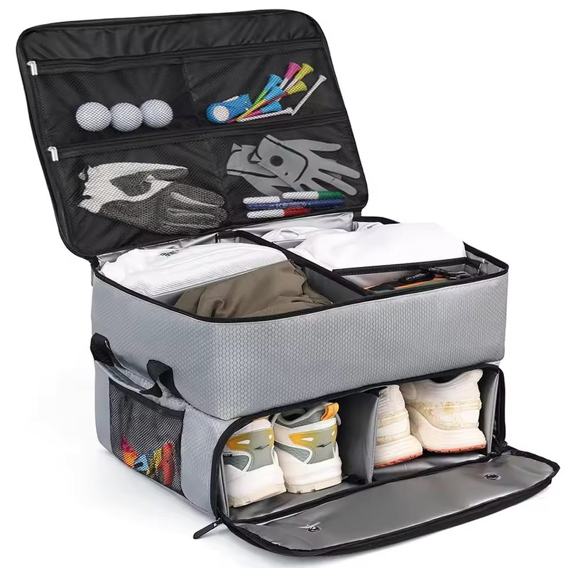 2-Layer Waterproof Golf Trunk Organizer with Ventilated 2-Pair Shoe Compartment
