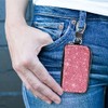 Premium Leather Car Key Chain Case with Rhinestones