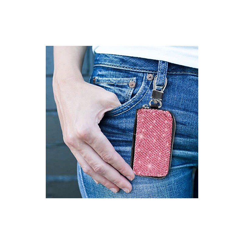 Premium Leather Car Key Chain Case with Rhinestones