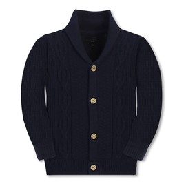 Gioberti Boy's 100% Cotton Knitted Shawl Collar Cardigan Sweater, Navy, Size 6