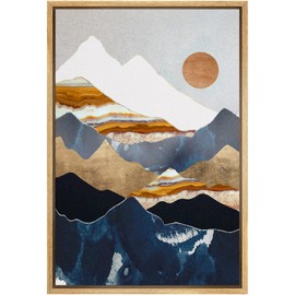 SIGNFORD Framed Canvas Print Wall Art Gold Sun Blue Marble Mountain Landscape Nature Abstract Illustrations Modern Art Rustic Relax for Living Room, Bedroom, Office - 16"x24" Natural