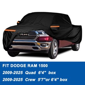 Truck Cover Fit Dodge Ram 1500(2009-2025) Quad Cab with 6'4" Bed and Crew Cab with 5'7" or 6'4" Bed Waterproof Truck Car Cover Outdoor Indoor Sun UV Rain Snow Wind Protection