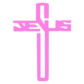 Jesus Cross Christian [Pick Any Color] Vinyl Transfer Sticker Decal for Laptop/Car/Truck/Window/Bumper (10in x 7.4in, Pink)