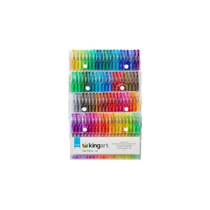 KINGART 400-80 GLITTER Rollerball GEL PENS, 80 Sparkling Colors with