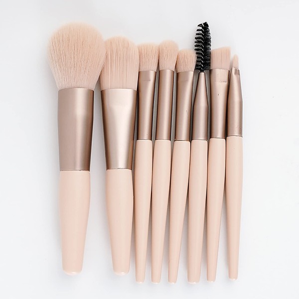 8pcs Makeup Brush Set with Bag,Travel Makeup Brush Kit, Mini Cosmetic Brushes for Face Foundation Blush Eye Shadow, Wooden Handle Synthetic Bristle (Beige)
