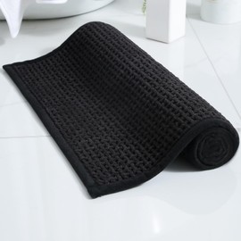 WARM HAVEN Washable Bathroom Rugs: 47x20 Black Runner Bath Mat – Non Slip Chenille Bathmat for Bathroom Floor & Shower