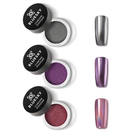 Bluesky - Chrome Nail Powder Set with Applicator Brush Metallic Gel Nail Art Pink Purple Silver 3 x 5 g