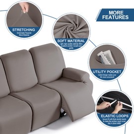 TAOCOCO Stretch Recliner Sofa Covers 3 Pieces Couch Covers for 3 Seat Reclining Sofa, Soft Polyester Fabric Washable Furniture Protector Sofa Slipcovers with Pockets (3 Seat, Taupe)
