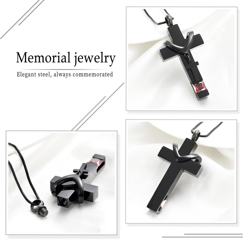 Cremation Jewelry Black Cross Urn Pendant Keepsake Memorial Necklace